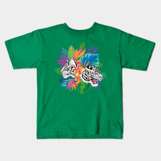 White Tigers and Exotic Flowers Kids T-Shirt